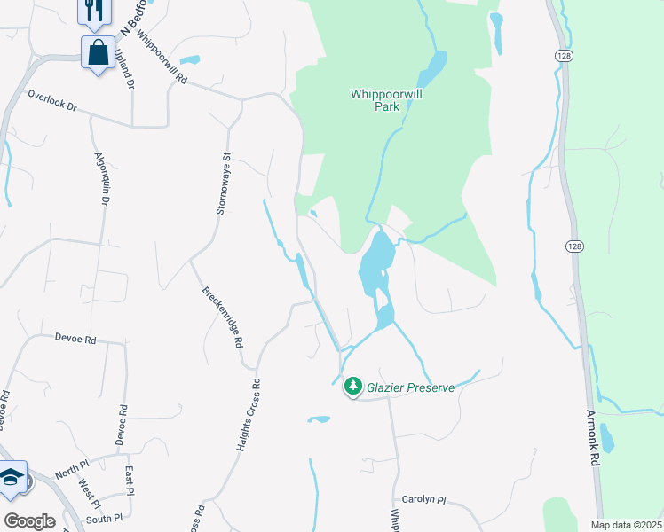 map of restaurants, bars, coffee shops, grocery stores, and more near 10 Whippoorwill Lake Road in Chappaqua