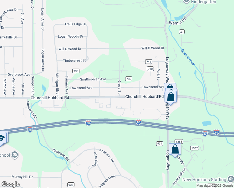 map of restaurants, bars, coffee shops, grocery stores, and more near 1250 Churchill Road in Girard
