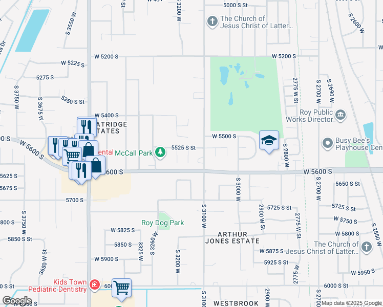 map of restaurants, bars, coffee shops, grocery stores, and more near 5538 South 3150 West in Roy