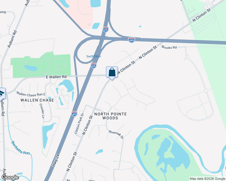 map of restaurants, bars, coffee shops, grocery stores, and more near 2710 Crossbranch Ct in Fort Wayne
