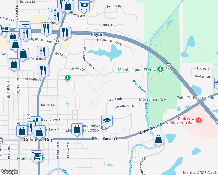 map of restaurants, bars, coffee shops, grocery stores, and more near 718 South Columbia Parkway in Columbia City