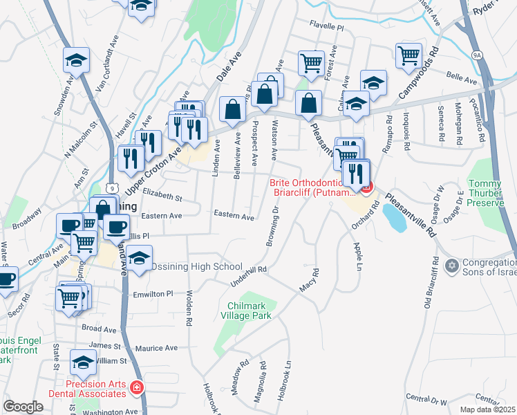 map of restaurants, bars, coffee shops, grocery stores, and more near 48 Watson Avenue in Ossining