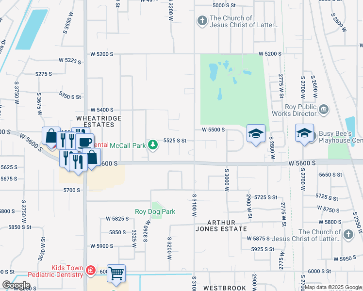 map of restaurants, bars, coffee shops, grocery stores, and more near 5538 South 3150 West in Roy
