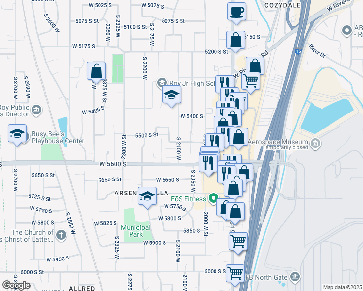 map of restaurants, bars, coffee shops, grocery stores, and more near 5510 South 2100 West in Roy