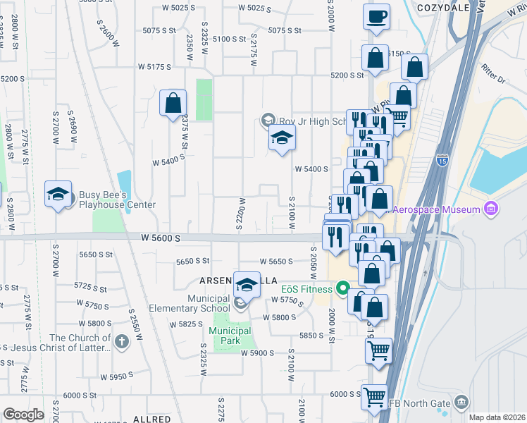 map of restaurants, bars, coffee shops, grocery stores, and more near 5547 South 2150 West in Roy