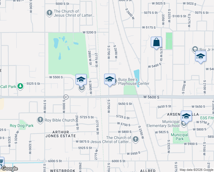 map of restaurants, bars, coffee shops, grocery stores, and more near 5559 South 2700 West in Roy