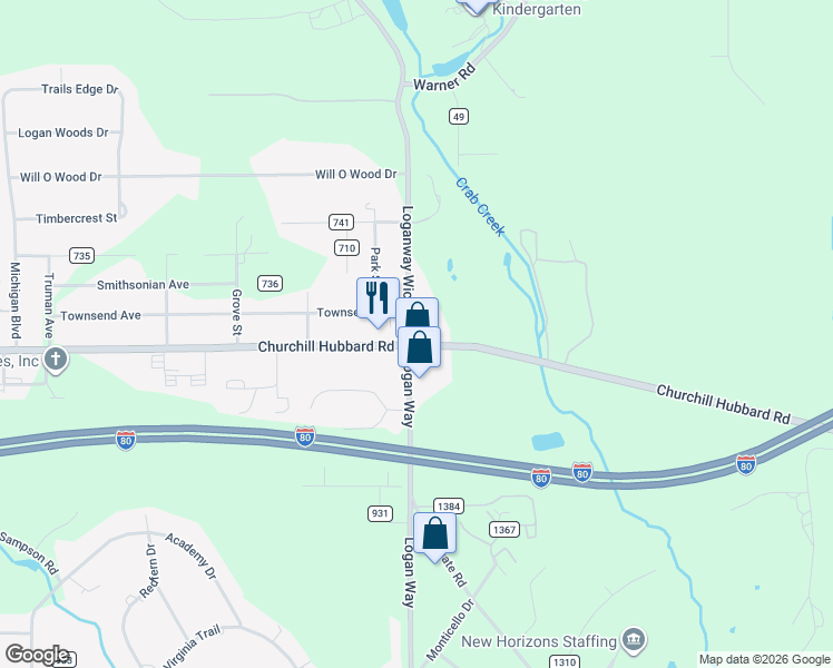 map of restaurants, bars, coffee shops, grocery stores, and more near 1482 West Liberty Street in Girard