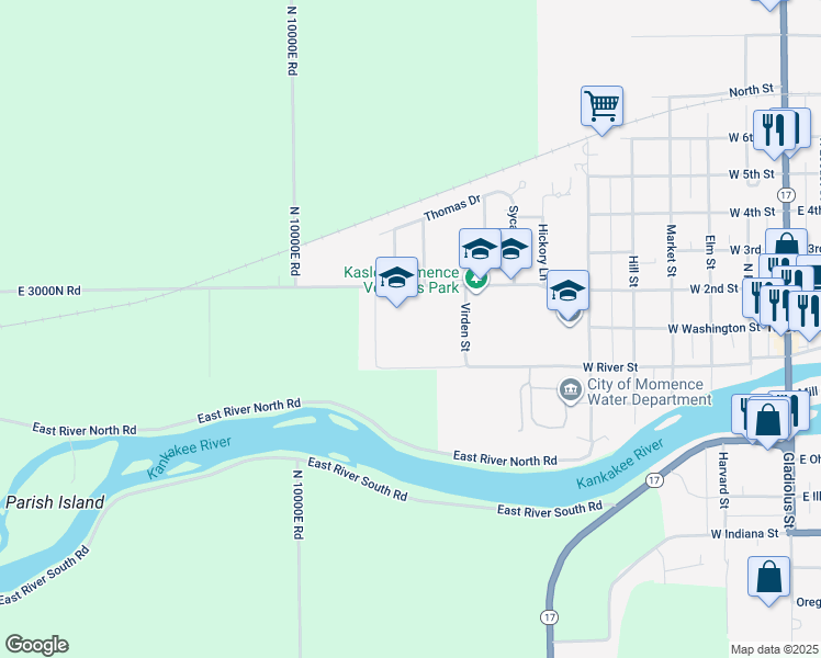 map of restaurants, bars, coffee shops, grocery stores, and more near 801 West 2nd Street in Momence