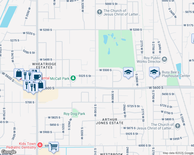 map of restaurants, bars, coffee shops, grocery stores, and more near 5528 S 3100 W in Roy