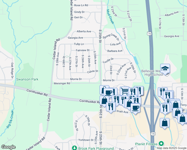 map of restaurants, bars, coffee shops, grocery stores, and more near 9804 S 25th Ave in Bellevue