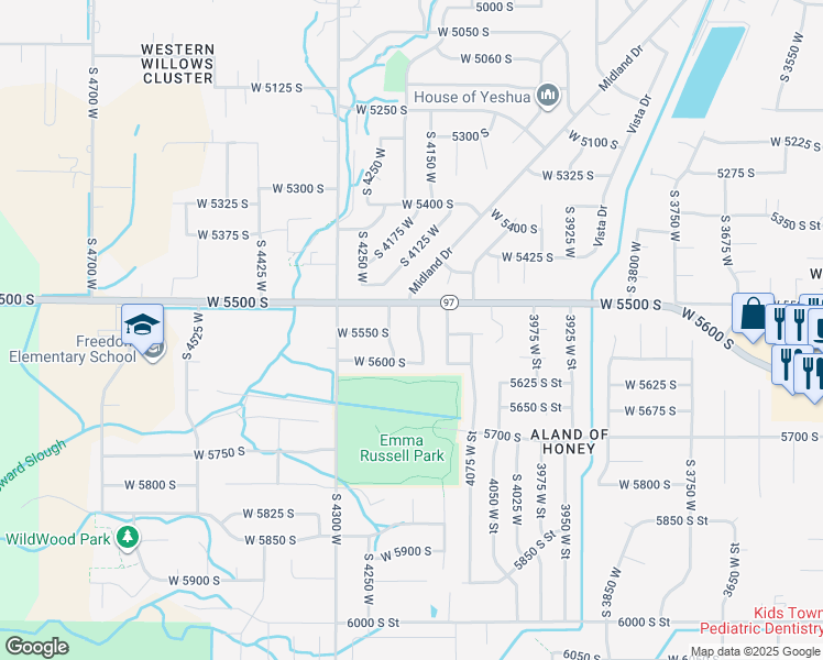 map of restaurants, bars, coffee shops, grocery stores, and more near 5539 South 4175 West in Roy