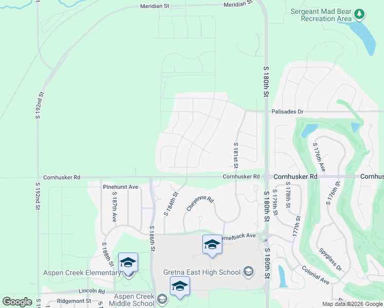 map of restaurants, bars, coffee shops, grocery stores, and more near 9706 South 184th Street in Omaha