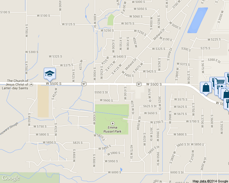map of restaurants, bars, coffee shops, grocery stores, and more near 5539 South 4175 West in Roy