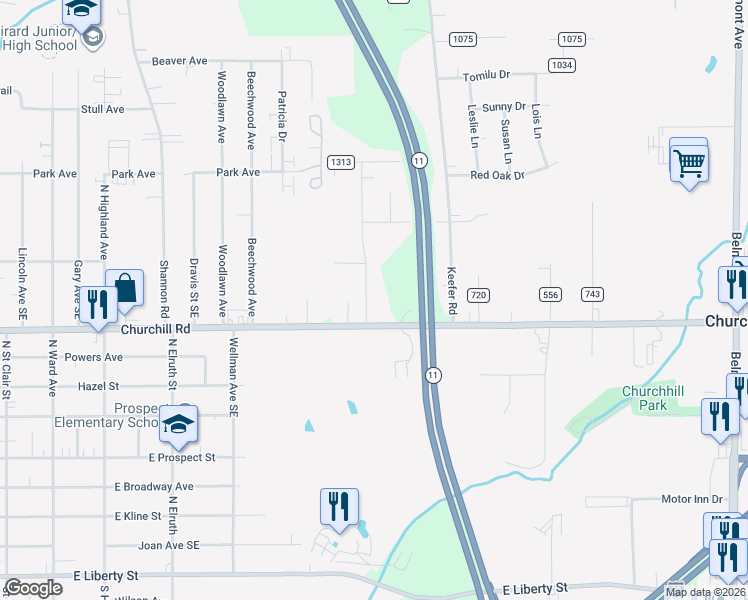 map of restaurants, bars, coffee shops, grocery stores, and more near 825 Pinecrest Rd in Girard