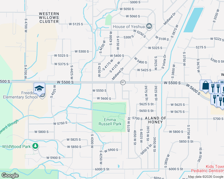 map of restaurants, bars, coffee shops, grocery stores, and more near 5540 4225 West in Roy