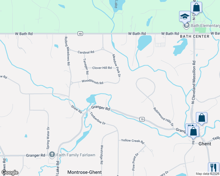 map of restaurants, bars, coffee shops, grocery stores, and more near 3884 Woodthrush Road in Akron