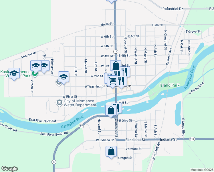 map of restaurants, bars, coffee shops, grocery stores, and more near 200 West Washington Street in Momence