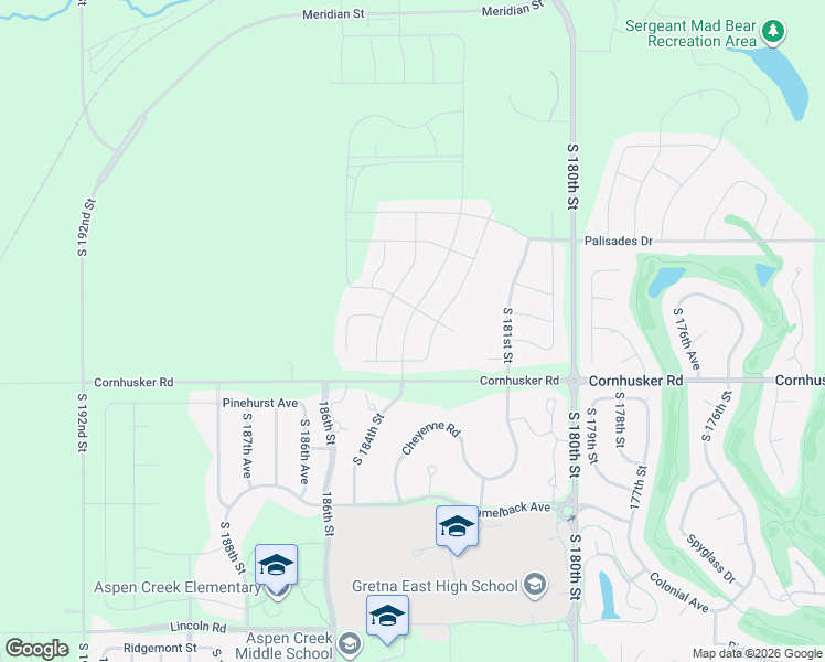 map of restaurants, bars, coffee shops, grocery stores, and more near 9706 South 184th Street in Omaha