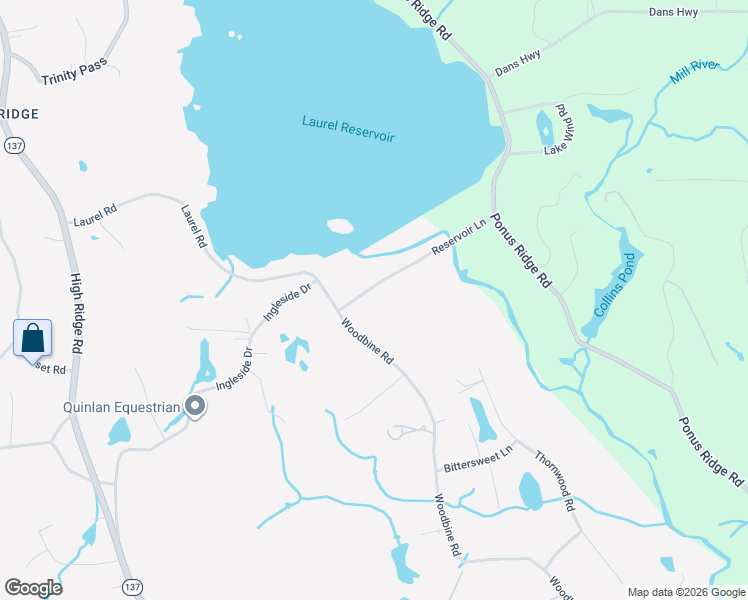 map of restaurants, bars, coffee shops, grocery stores, and more near 31 Reservoir Lane in Stamford