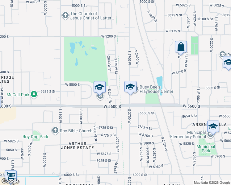 map of restaurants, bars, coffee shops, grocery stores, and more near 2785 West 5525 South in Roy