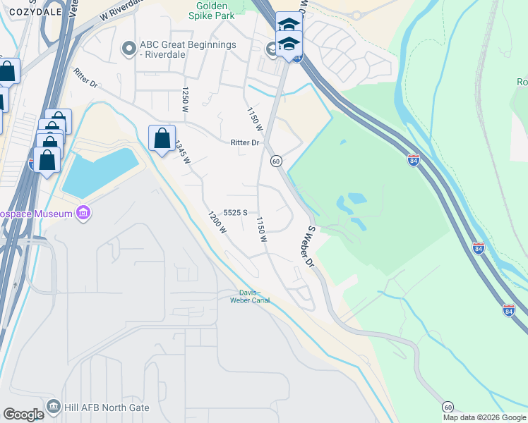 map of restaurants, bars, coffee shops, grocery stores, and more near 5526 1150 West in Ogden