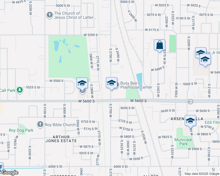 map of restaurants, bars, coffee shops, grocery stores, and more near 5549 South 2700 West in Roy
