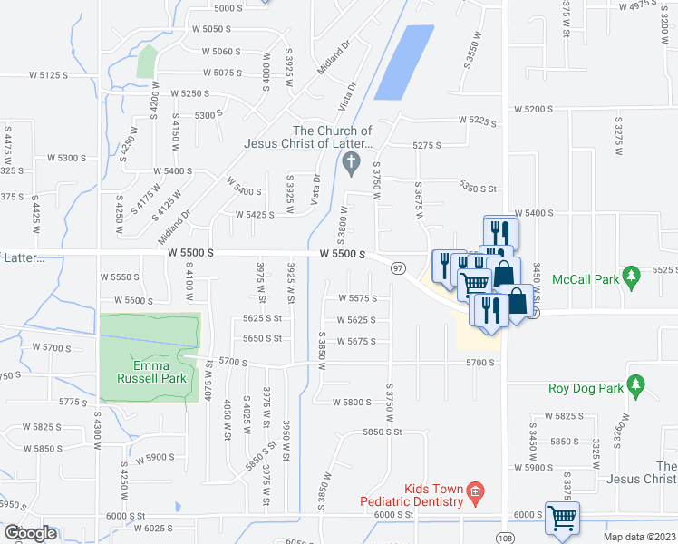 map of restaurants, bars, coffee shops, grocery stores, and more near 5521 South 3800 West in Roy