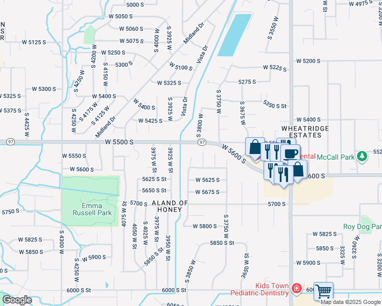 map of restaurants, bars, coffee shops, grocery stores, and more near 5548 South 3850 West in Roy