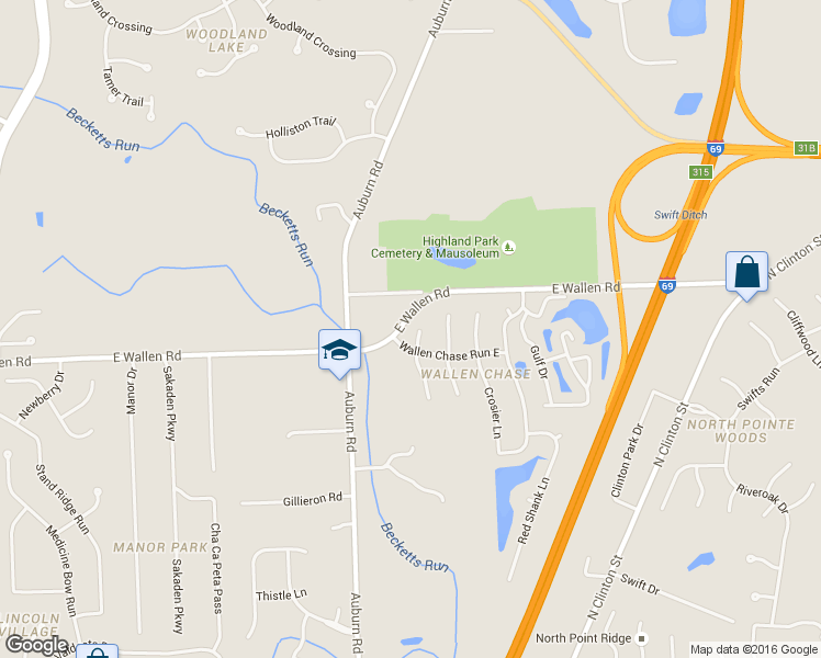 map of restaurants, bars, coffee shops, grocery stores, and more near 8917 Snowgoose Lane in Fort Wayne