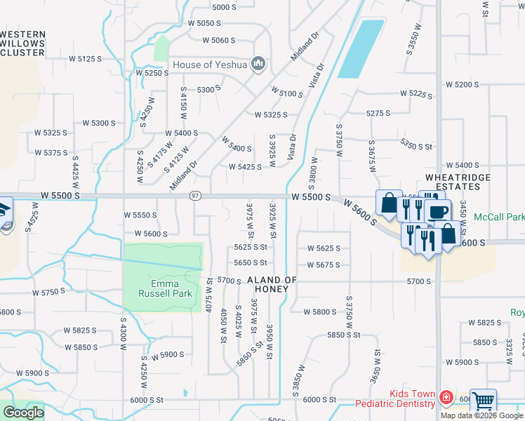 map of restaurants, bars, coffee shops, grocery stores, and more near 3948 West 5525 South in Roy