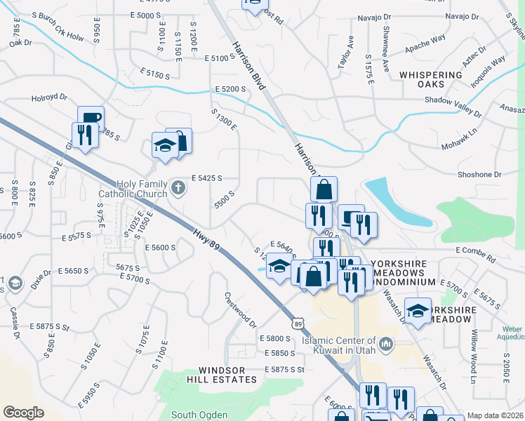 map of restaurants, bars, coffee shops, grocery stores, and more near 1395 East 5600 South in South Ogden