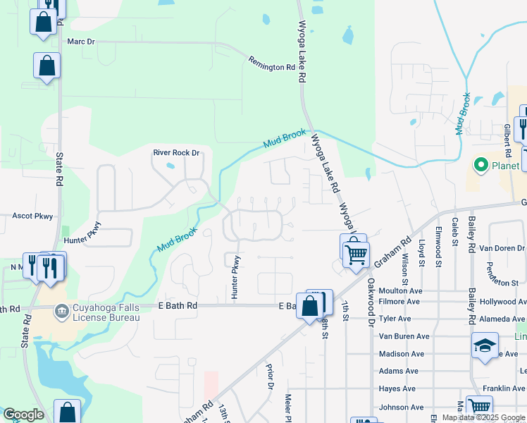 map of restaurants, bars, coffee shops, grocery stores, and more near 3556 East Prescott Circle in Cuyahoga Falls