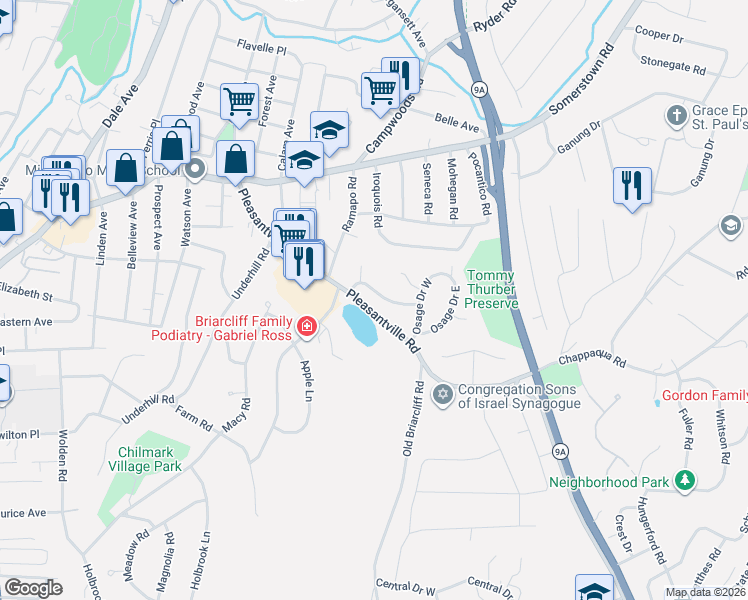 map of restaurants, bars, coffee shops, grocery stores, and more near 12 Susquehanna Road in Ossining