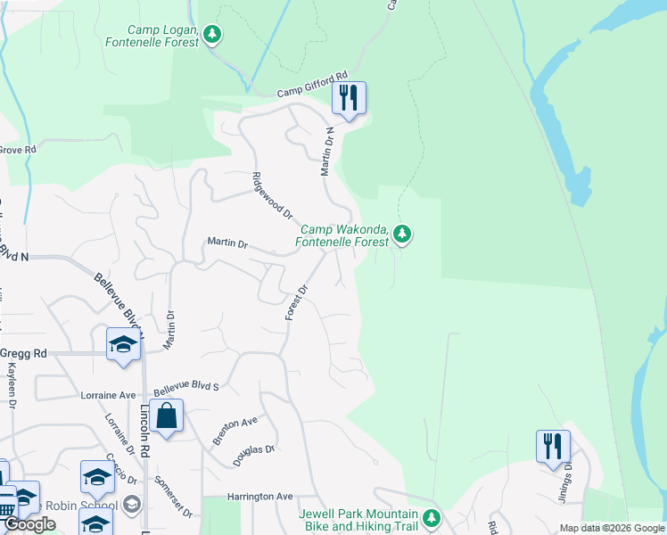 map of restaurants, bars, coffee shops, grocery stores, and more near 211 Oakridge Court in Bellevue