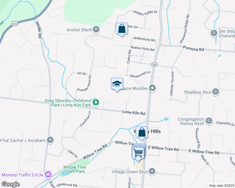map of restaurants, bars, coffee shops, grocery stores, and more near 35 Lime Kiln Road in Suffern