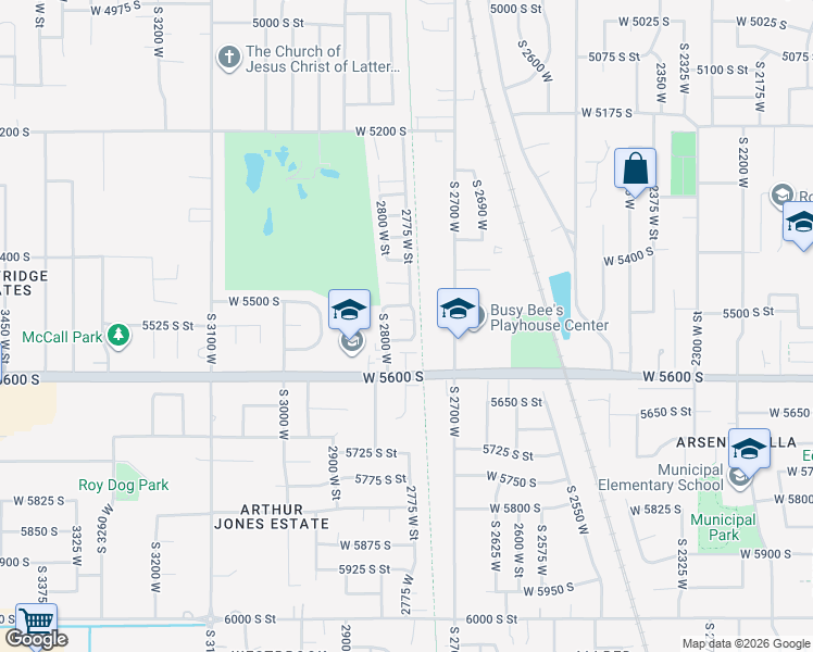 map of restaurants, bars, coffee shops, grocery stores, and more near 2789 West 5525 South in Roy