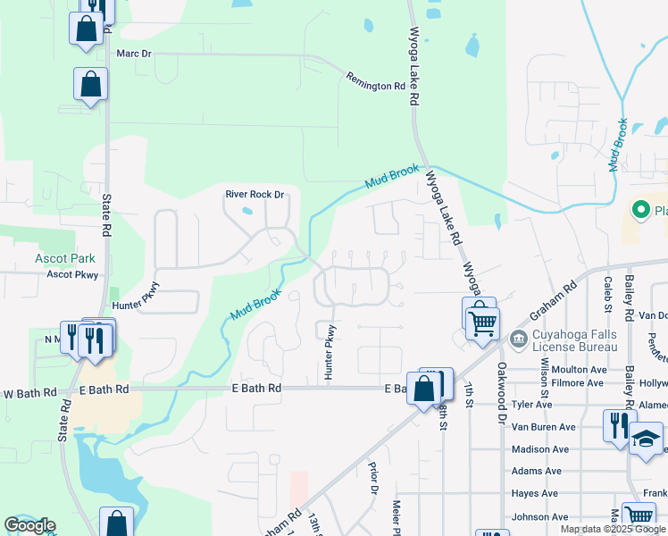 map of restaurants, bars, coffee shops, grocery stores, and more near 3552 East Prescott Circle in Cuyahoga Falls