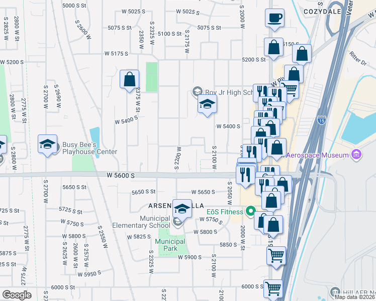 map of restaurants, bars, coffee shops, grocery stores, and more near 5540 South 2200 West in Roy
