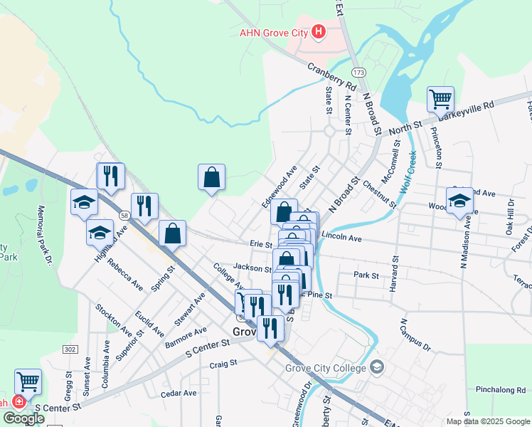 map of restaurants, bars, coffee shops, grocery stores, and more near 304 Blaine Street in Grove City