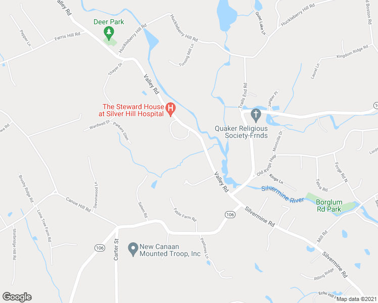 map of restaurants, bars, coffee shops, grocery stores, and more near 134 Valley Road in New Canaan