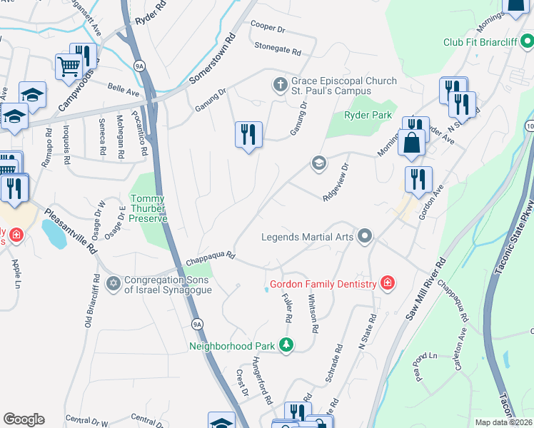 map of restaurants, bars, coffee shops, grocery stores, and more near 12 Morningside Drive in Ossining