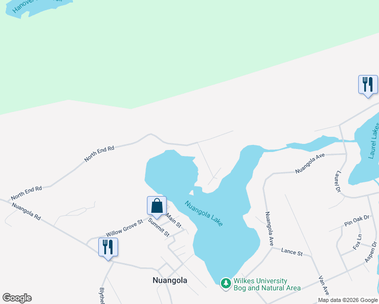 map of restaurants, bars, coffee shops, grocery stores, and more near 47 North End Road in Mountain Top
