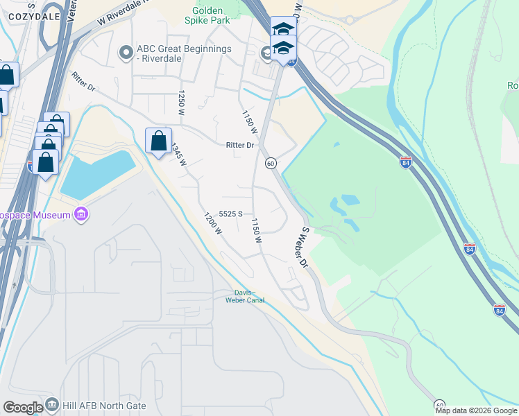 map of restaurants, bars, coffee shops, grocery stores, and more near 5526 1150 West in Ogden