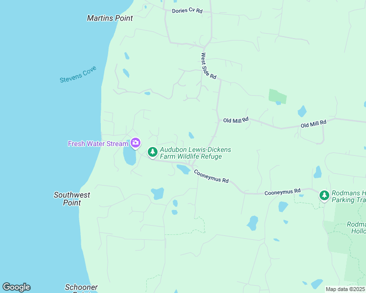 map of restaurants, bars, coffee shops, grocery stores, and more near 1272 Cooneymus Road in New Shoreham