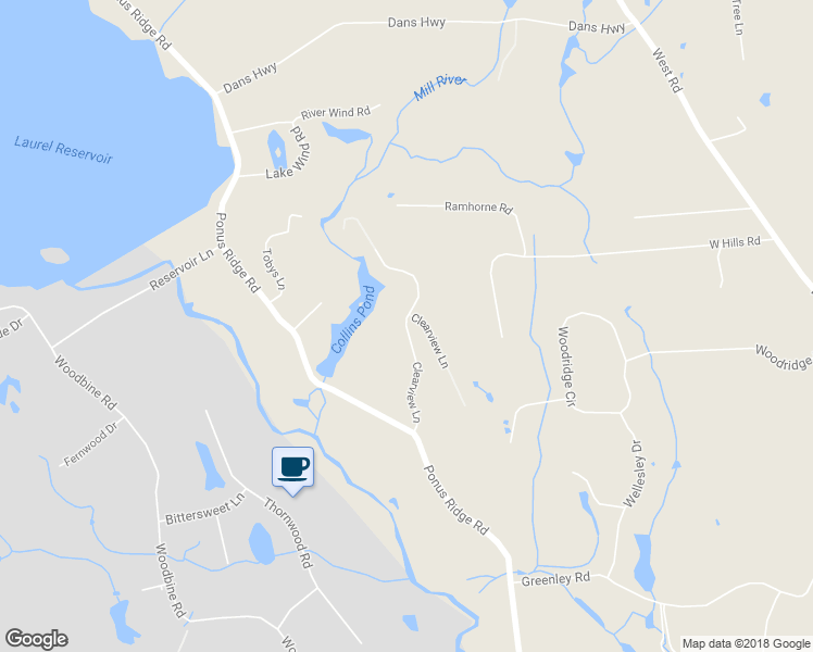 map of restaurants, bars, coffee shops, grocery stores, and more near 105 Clearview Lane in New Canaan