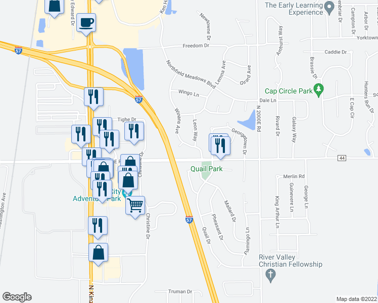 map of restaurants, bars, coffee shops, grocery stores, and more near 1217 Winans Avenue in Bourbonnais