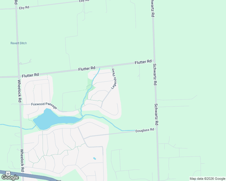 map of restaurants, bars, coffee shops, grocery stores, and more near 8602 Legends Parkway in Fort Wayne