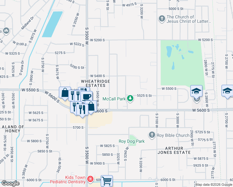 map of restaurants, bars, coffee shops, grocery stores, and more near 5503 South 3375 West in Roy