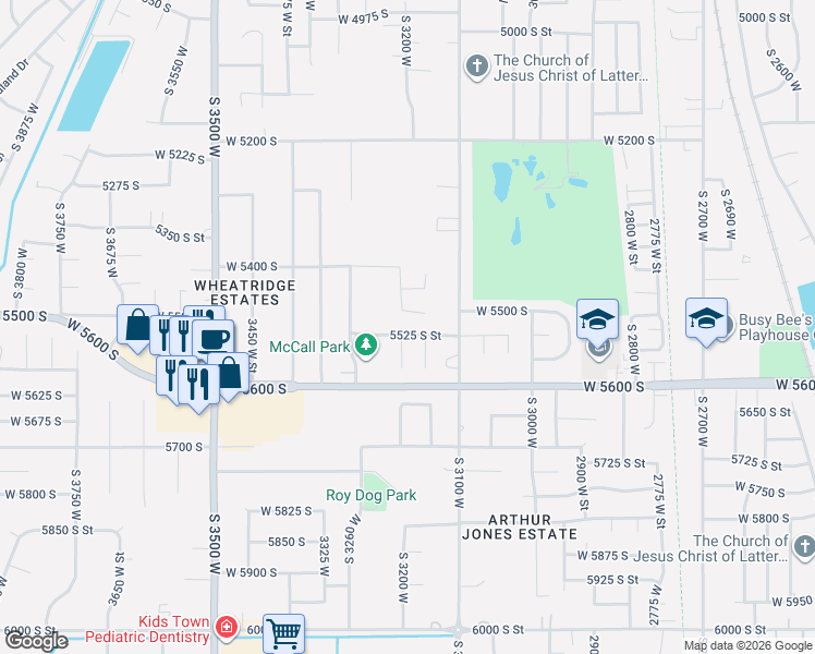 map of restaurants, bars, coffee shops, grocery stores, and more near 3184 West 5525 South in Roy