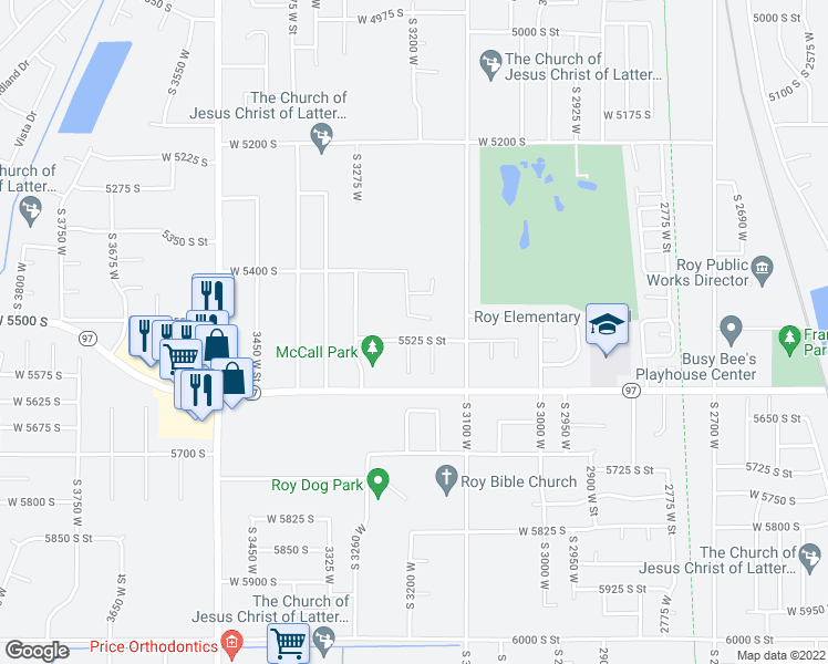 map of restaurants, bars, coffee shops, grocery stores, and more near 3184 West 5525 South in Roy